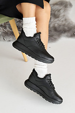 Женские кроссовки кожаные черные зимние на меху  8019908 фото №11