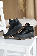 Skórzane, młodzieżowe buty zimowe w kolorze czarnym  8019914 zdjęcie №3