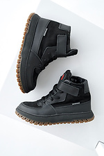 Skórzane, młodzieżowe buty zimowe w kolorze czarnym  8019914 zdjęcie №5