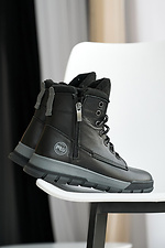 Подростковые ботинки кожаные зимние черные-серые  8019916 фото №1