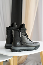 Skórzane buty zimowe młodzieżowe w kolorze czarno-szarym  8019916 zdjęcie №2