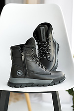 Skórzane buty zimowe młodzieżowe w kolorze czarno-szarym  8019916 zdjęcie №4