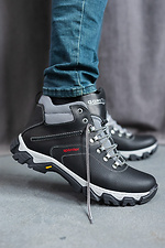 Black leather sneakers for the winter with fur 8018919 photo №1