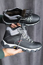 Black leather sneakers for the winter with fur 8018919 photo №2