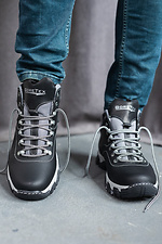 Black leather sneakers for the winter with fur  8018919 photo №3