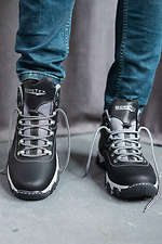 Black leather sneakers for the winter with fur 8018919 photo №3