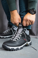 Black leather sneakers for the winter with fur 8018919 photo №4