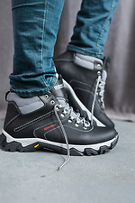 Black leather sneakers for the winter with fur 8018919 photo №5