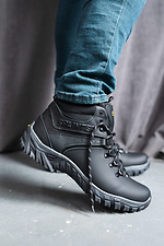 Черные кожаные кроссовки на зиму с мехом 8018920 фото №1