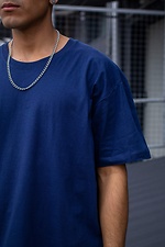 Длинная оверсайз футболка для парня хлопковая синего цвета Without 8042920 фото №2
