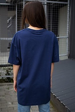 Длинная оверсайз футболка для девушки хлопковая синего цвета Without 8042921 фото №3