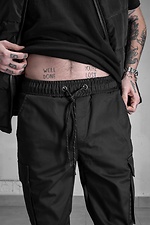 Чорні коттонові штани карго з великими кишенями з боків Without 8048921 фото №6