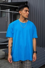 Long oversized t-shirt for a guy in aqua blue cotton Without 8042922 photo №1