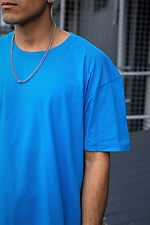 Long oversized t-shirt for a guy in aqua blue cotton Without 8042922 photo №2