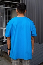 Довга оверсайз футболка бавовняна кольору морської хвилі Without 8042922 фото №3