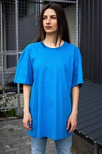 Long oversized t-shirt for girls, cotton, aquamarine Without 8042923 photo №1