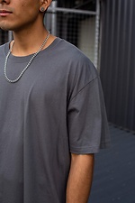 Long oversized t-shirt for a guy in cotton dark gray Without 8042926 photo №2