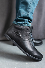 Черные кожаные кроссовки на зиму с мехом  8018927 фото №1