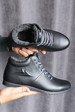 Black leather sneakers for the winter with fur  8018927 photo №2