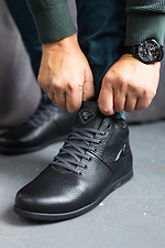 Black leather sneakers for the winter with fur  8018927 photo №3
