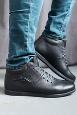 Black leather sneakers for the winter with fur  8018927 photo №4