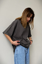 Long oversized t-shirt for girls cotton dark gray Without 8042927 photo №1