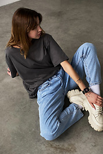 Long oversized t-shirt for girls cotton dark gray Without 8042927 photo №2