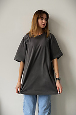 Long oversized t-shirt for girls cotton dark gray Without 8042927 photo №3