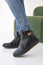 Men's leather winter black sneakers with fur.  8019928 photo №2