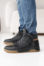 Męskie zimowe sneakersy skórzane w kolorze czarno-beżowym z futerkiem.  8019929 zdjęcie №2