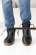 Męskie zimowe sneakersy skórzane w kolorze czarno-beżowym z futerkiem.  8019929 zdjęcie №3