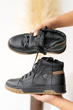 Męskie zimowe sneakersy skórzane w kolorze czarno-beżowym z futerkiem.  8019929 zdjęcie №5