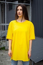 Long oversized t-shirt for a girl in bright yellow cotton Without 8042931 photo №1