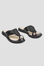Black leather slippers for summer with one finger strap  4205934 photo №1