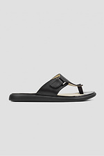 Black leather slippers for summer with one finger strap  4205934 photo №2