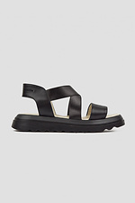 Black leather summer sandals with elasticated platform  4205935 photo №2