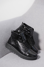 Skórzane, młodzieżowe buty zimowe w kolorze czarnym  8019936 zdjęcie №6