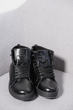 Skórzane, młodzieżowe buty zimowe w kolorze czarnym  8019936 zdjęcie №8