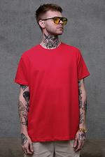 Oversized red cotton t-shirt for guys plain Without 8042937 photo №1