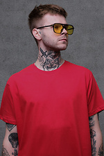 Oversized red cotton t-shirt for guys plain Without 8042937 photo №2