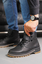 Мужские кожаные ботинки зимние черные  8019939 фото №3
