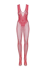 Red erotic sheer mesh bodysuit with intimate slits Obsessive 4026940 photo №3