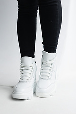 Зимние высокие кроссовки кожаные белого цвета на платформе 8018940 фото №6