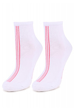 Высокие хлопковые носки белого цвета с полосками Marilyn 4023954 фото №1