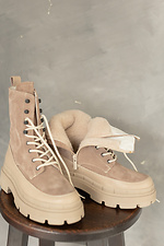 Зимние массивные ботинки в армейском стиле из кожи и замши 8018960 фото №2