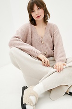 Knitted oversized cardigan with buttons in nude  4037961 photo №1