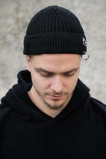 Мужская утепленная трикотажная шапка бини докер на флисе Gvido Destroyed Black Without 8055967 фото №2