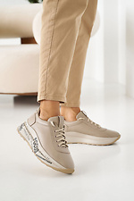 Damen-Ledersneaker Frühling-Herbst-Beige 8019969 Foto №10