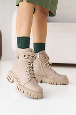 Women's winter beige leather boots with fur.  8019970 photo №6