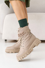 Women's winter beige leather boots with fur.  8019970 photo №9
